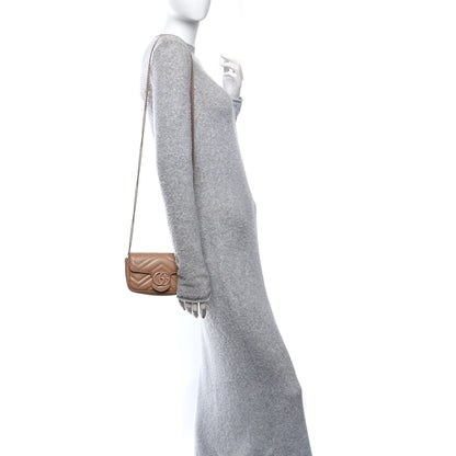 Gucci Calfskin Matelasse Monochrome Super Mini GG Marmont Shoulder Bag Camelia 2 of 11