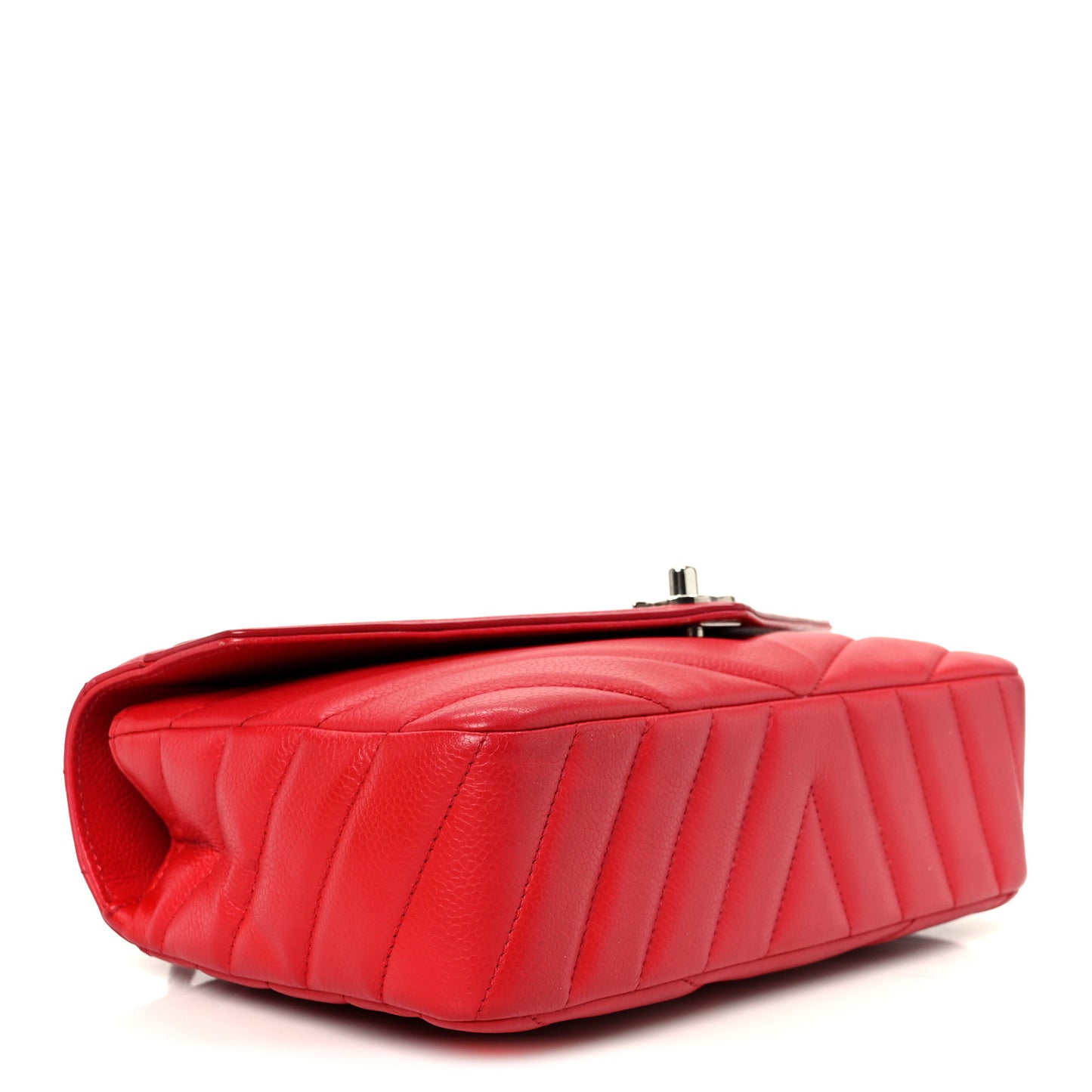 Caviar Chevron Quilted Single Flap Red