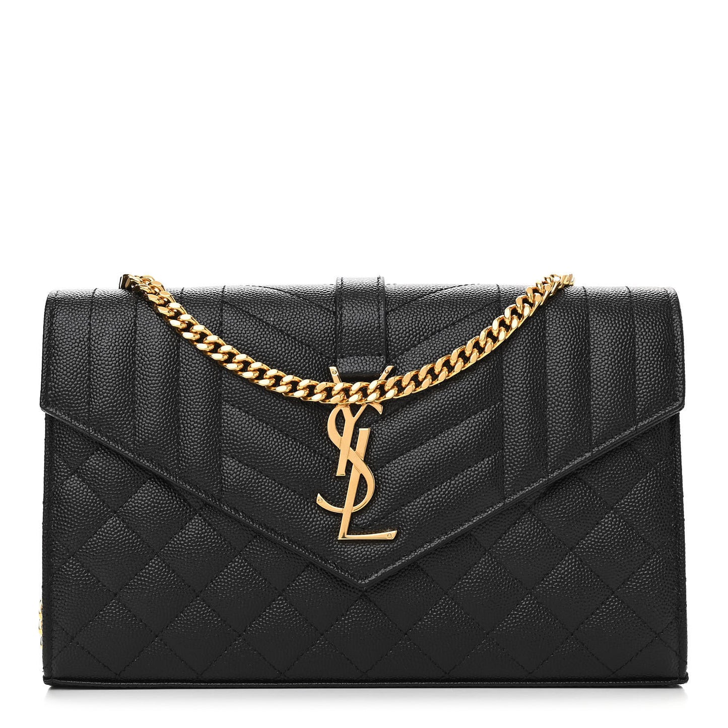 Grain De Poudre Mixed Matelasse Triquilt Monogram Chain Wallet Black