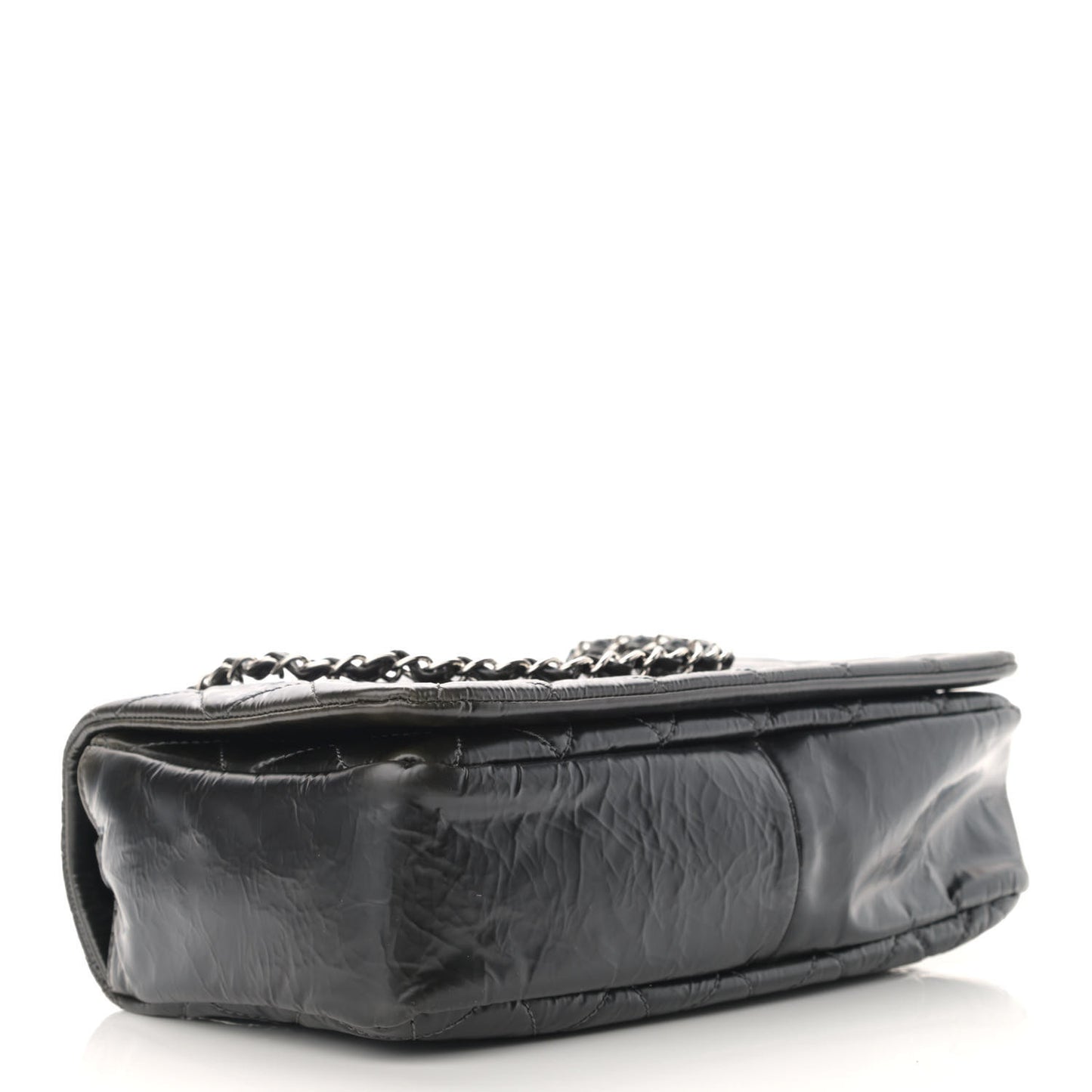 Glazed Calfskin Quilted CC Single Flap Black