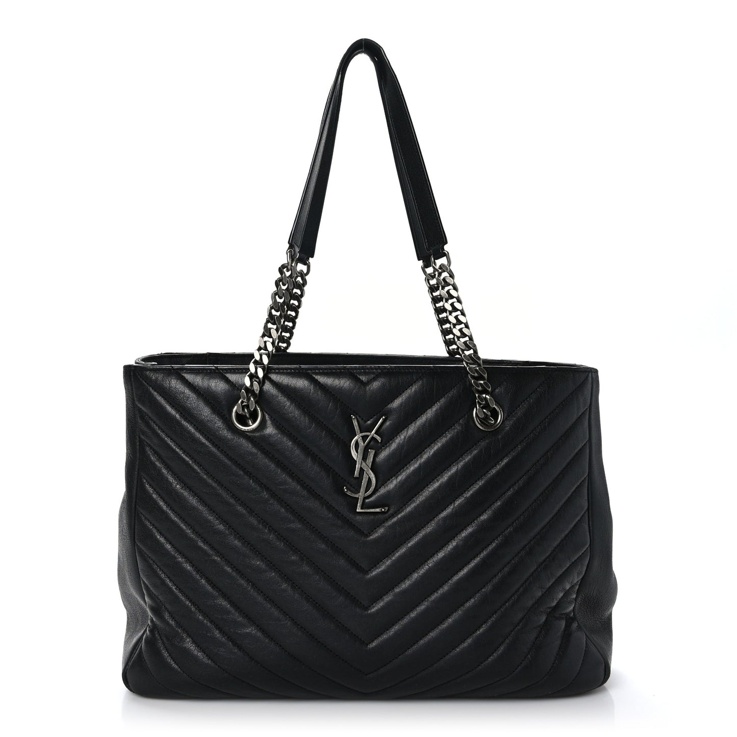 Sheepskin Matelasse Chevron Large Monogram Shopping Bag Black