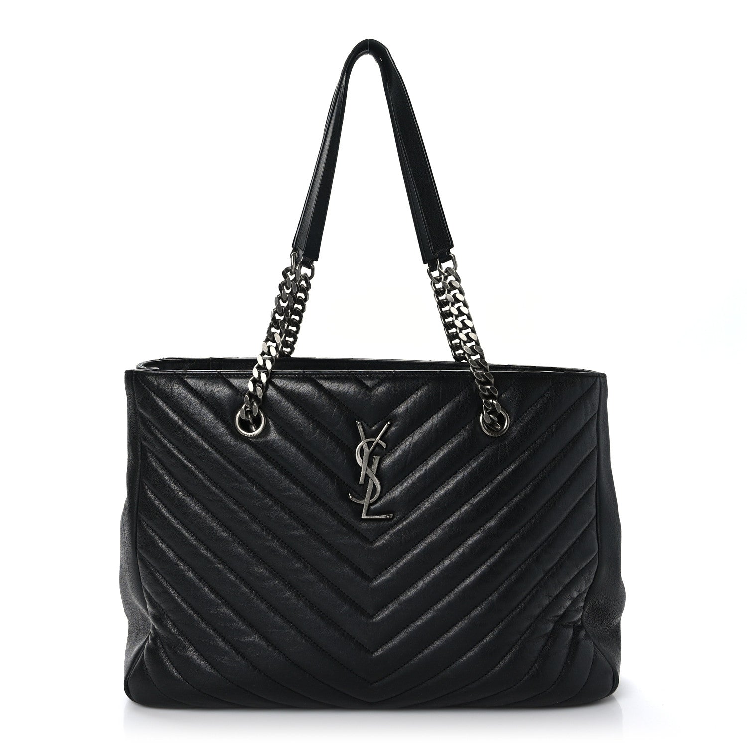 Saint Laurent Sheepskin Matelasse Chevron Large Monogram Shopping Bag Black 1 of 8