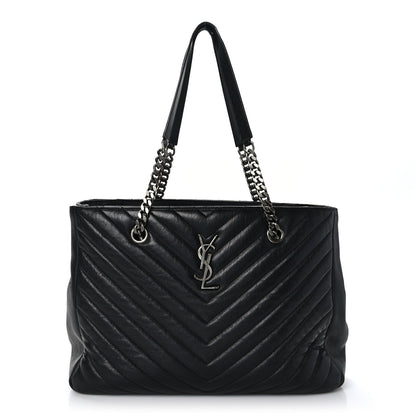 Saint Laurent Sheepskin Matelasse Chevron Large Monogram Shopping Bag Black 1 of 8