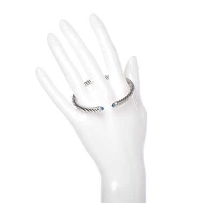 David Yurman Sterling Silver Diamond Blue Topaz 5mm Cable Classics Bracelet 2 of 4