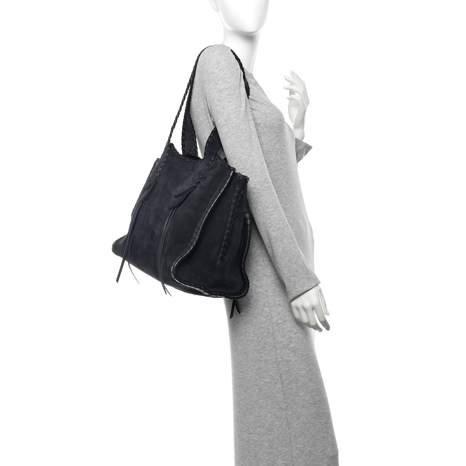 Chloe Suede Calfskin Large Mony Tote Midnight 2 of 9