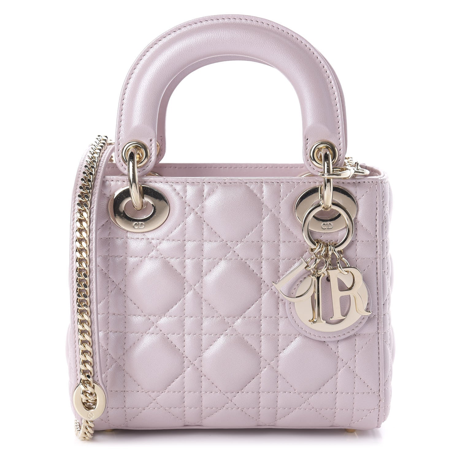 Christian Dior Metallic Lambskin Cannage Mini Lady Dior Lotus 1 of 11