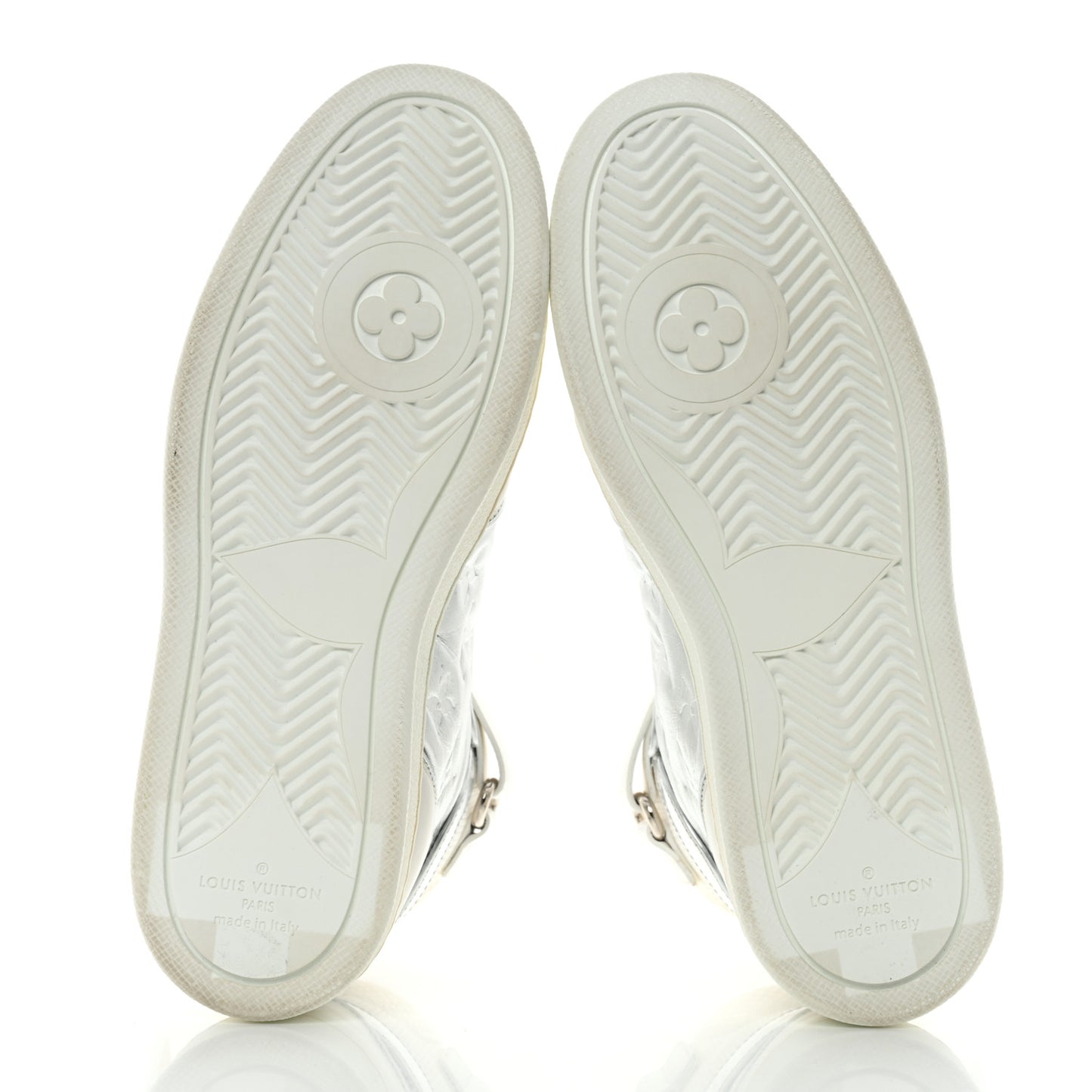 Metallic Calfskin Embossed Monogram Boombox Sneakers 36.5 White Silver