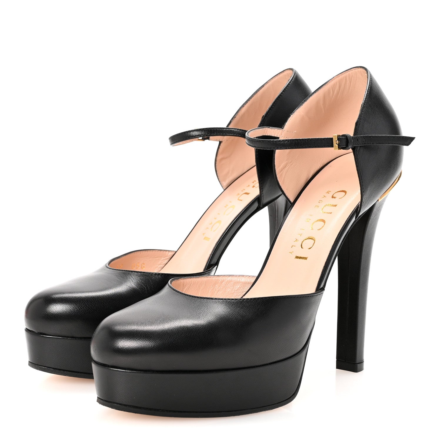 Gucci Malaga Kid Interlocking G Ankle Strap Platform Pumps 39 Black 4 of 10