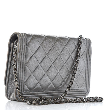 Chanel Metallic Calfskin Quilted Boy Wallet On Chain WOC Silver 3 of 10
