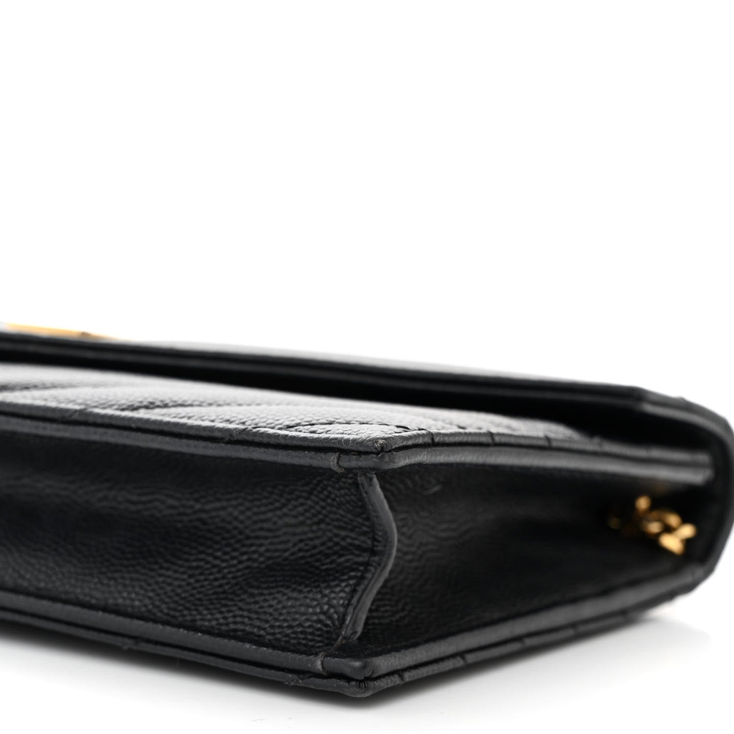 Grain De Poudre Matelasse Chevron Monogram Envelope Chain Wallet Black