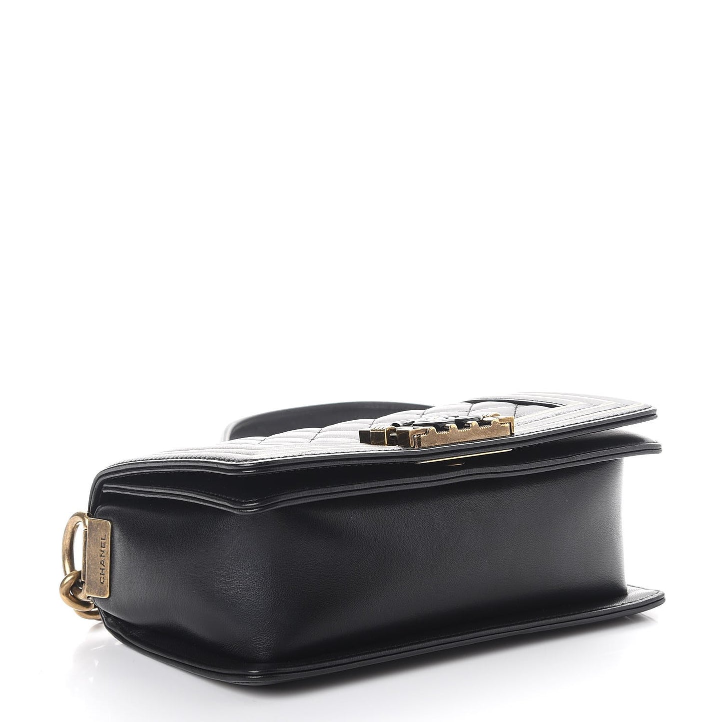 Lambskin Quilted Small Boy Studded Handle Flap Black Gold