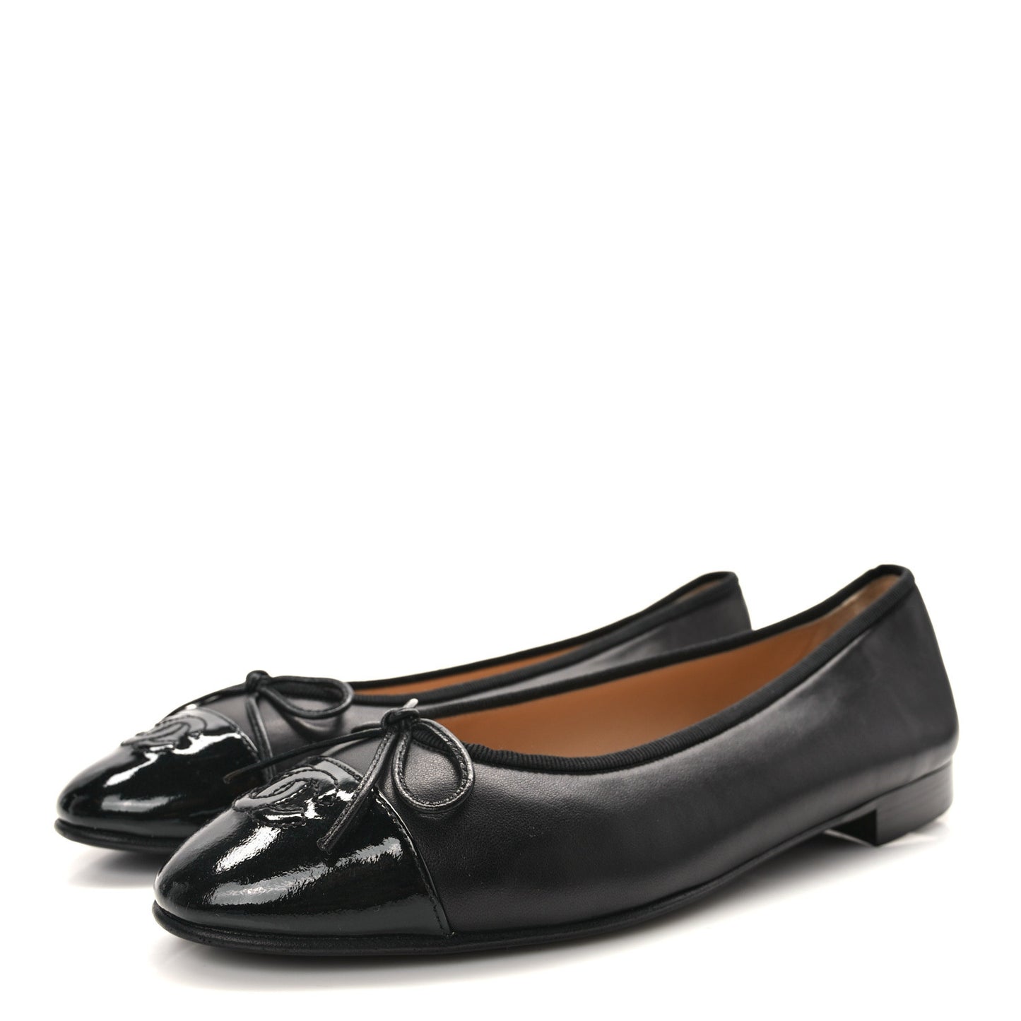 Lambskin Patent Cap Toe Ballerina Flats 39.5 Black