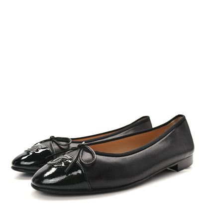 Chanel Lambskin Patent Cap Toe Ballerina Flats 39.5 Black 3 of 8