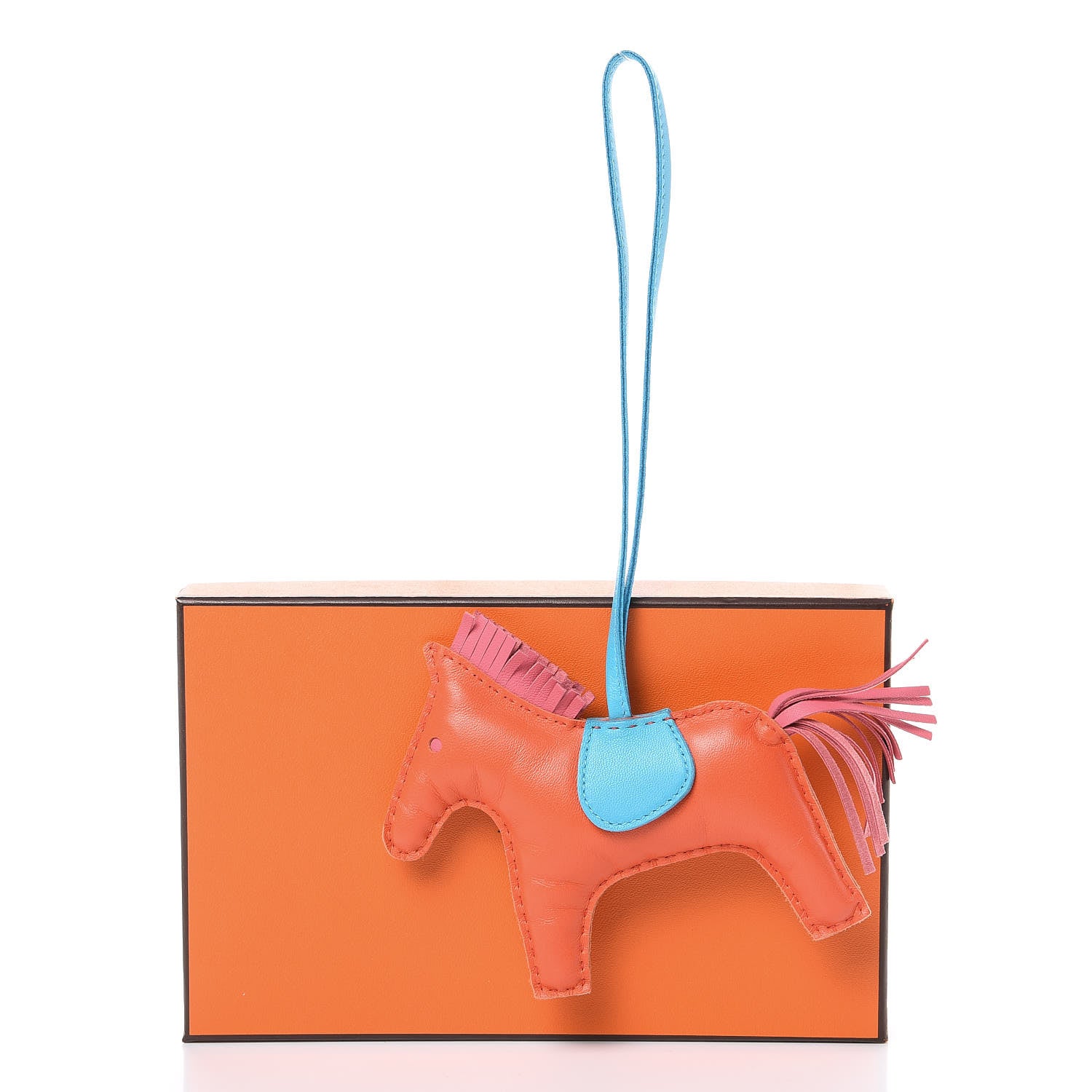 Hermes Milo Lambskin Grigri Rodeo Horse Bag Charm MM Orange Poppy Rose Azalee Bleu Azteque 3 of 3