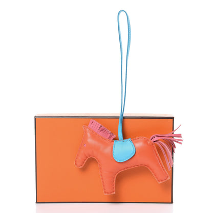Hermes Milo Lambskin Grigri Rodeo Horse Bag Charm MM Orange Poppy Rose Azalee Bleu Azteque 3 of 3