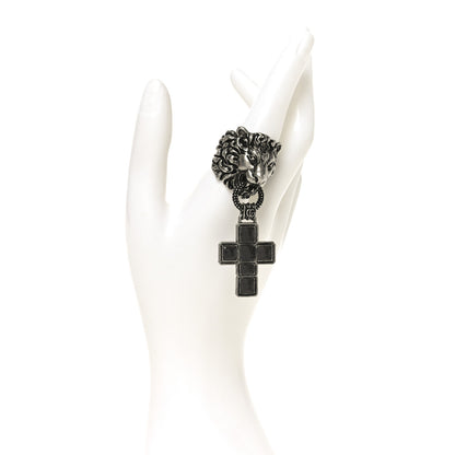 Gucci Enamel Brass Lion Head Crucifix Ring XL Black 2 of 4