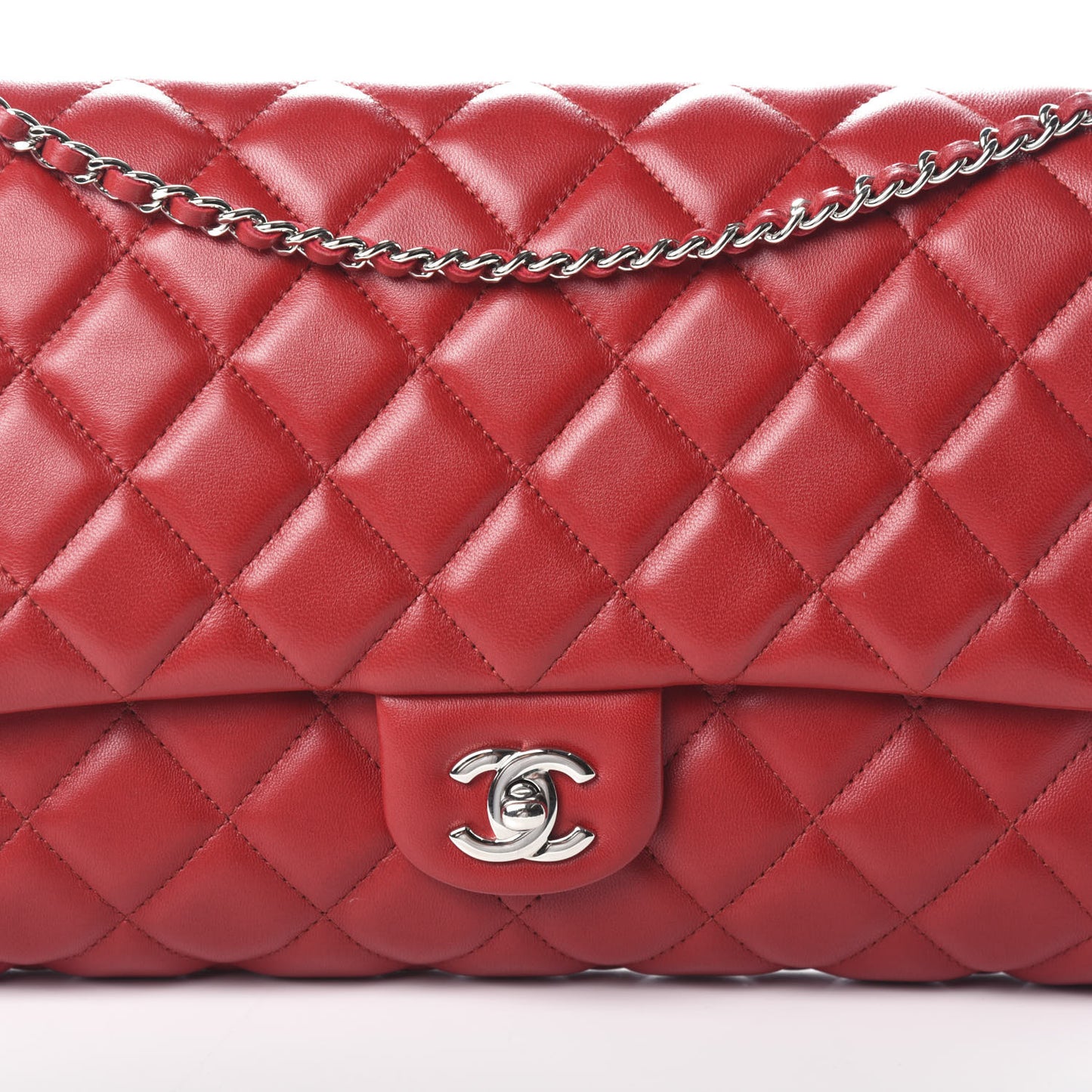 Lambskin Quilted Clutch With Chain Flap Red