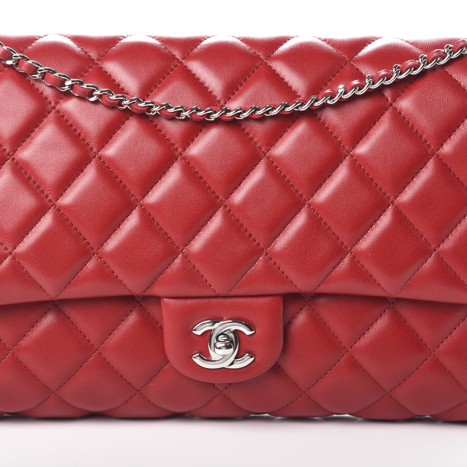 Chanel Lambskin Quilted Clutch With Chain Flap Red 8 of 10