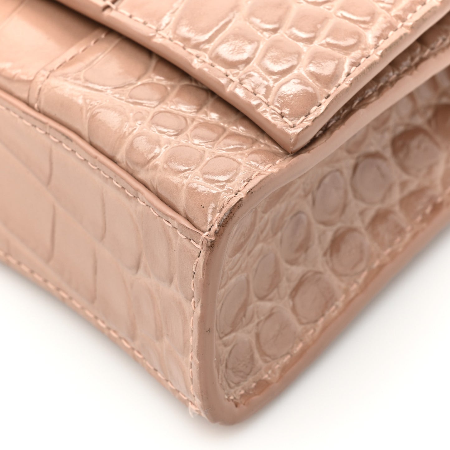 Shiny Calfskin Crocodile Embossed Hourglass Chain Bag Nude Beige