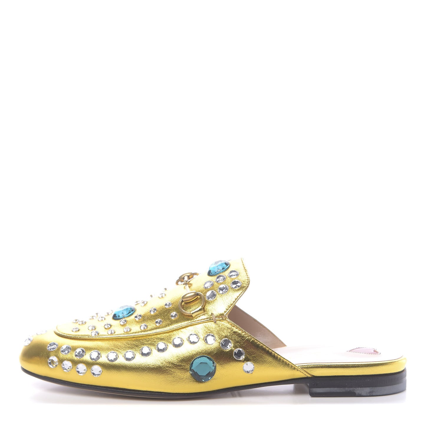 Metallic Nappa Crystal Womens Princetown Slippers 39 Gold