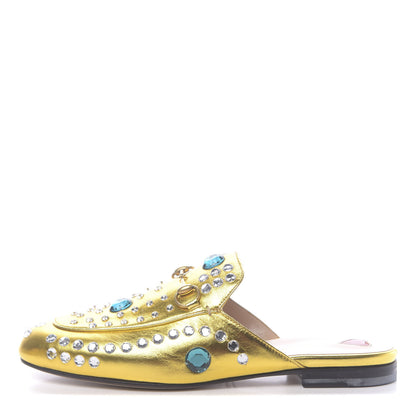 Gucci Metallic Nappa Crystal Womens Princetown Slippers 39 Gold 1 of 9