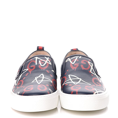 Gucci Calfskin GucciGhost Print Womens Slip On Sneakers 36.5 Blue Agata Hibiscus Red 2 of 13