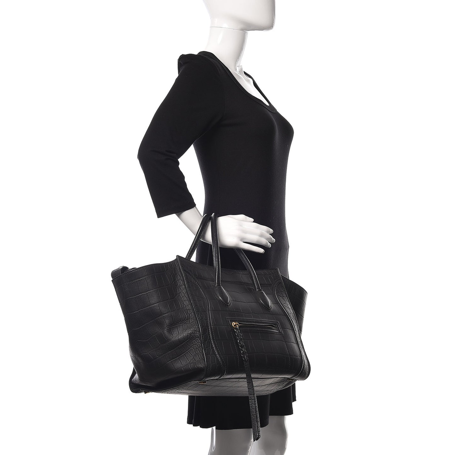 Crocodile Embossed Calfskin Medium Phantom Luggage Black