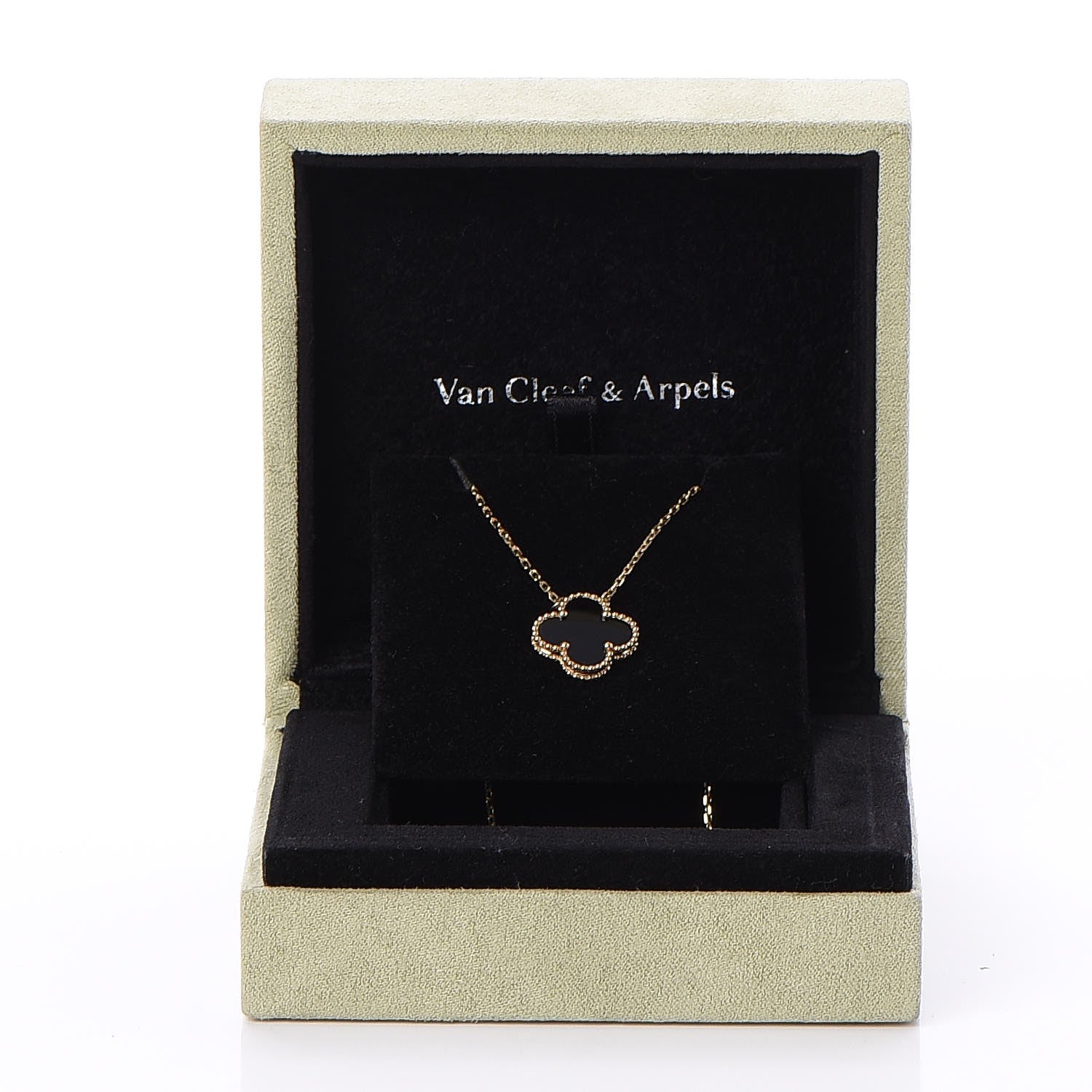 Van Cleef & Arpels 18K Yellow Gold Black Onyx Vintage Alhambra Pendant Necklace 12 of 12