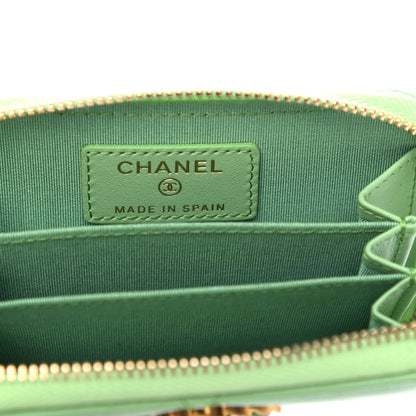 Chanel Shiny Goatskin Quilted 19 Zip Around Coin Purse Wallet Green 6 of 8
