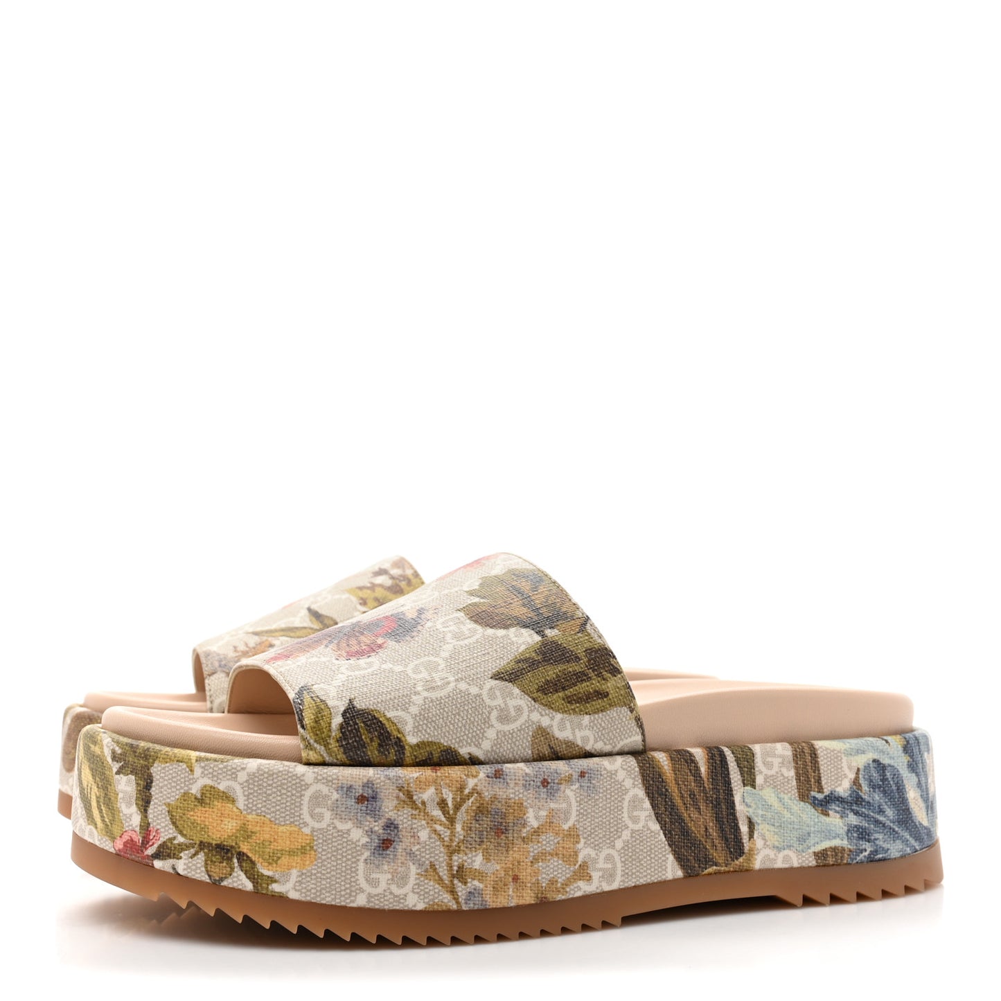 GG Supreme Monogram Water Flora Angelina Platform Slide Sandals 38 Beige White Multicolor