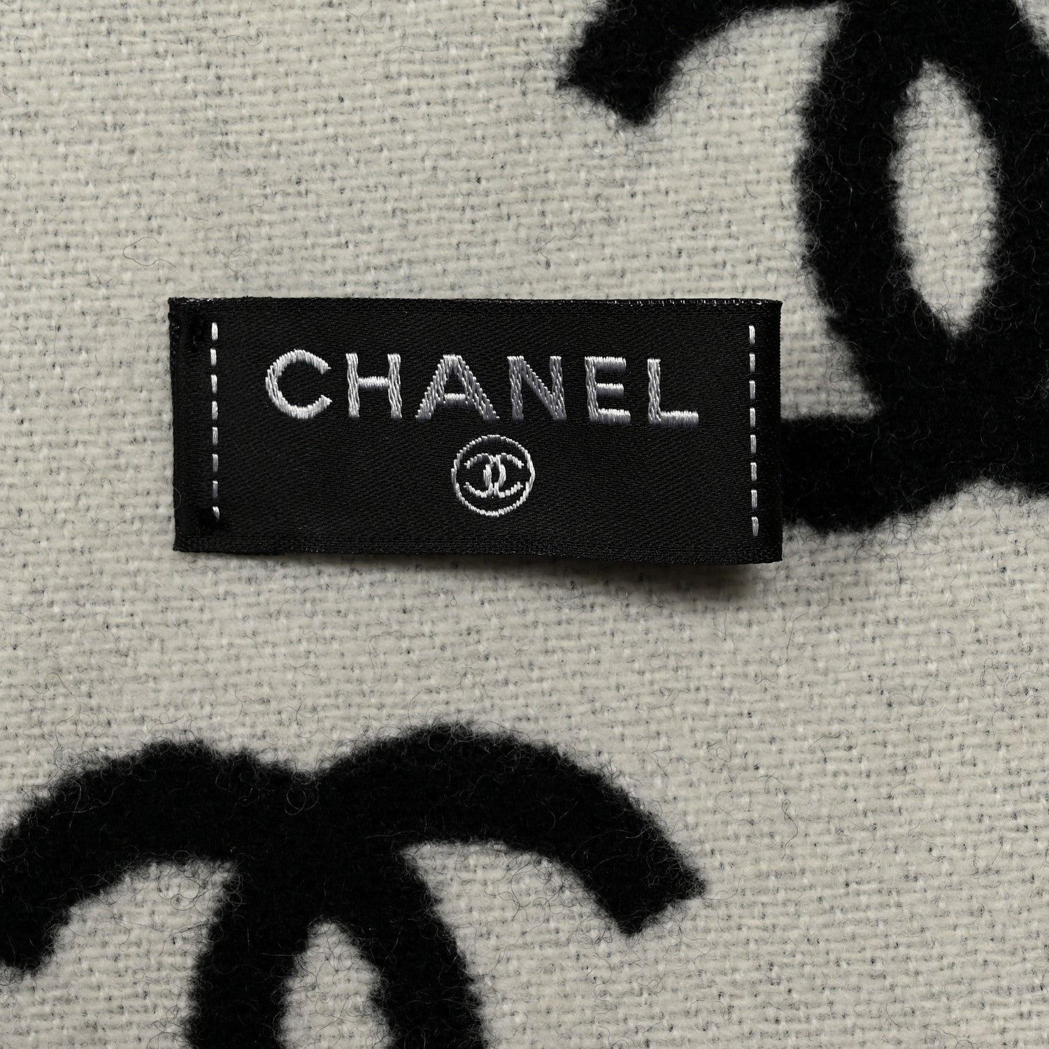 Chanel Wool Cashmere CC Scarf Black White 4 of 4