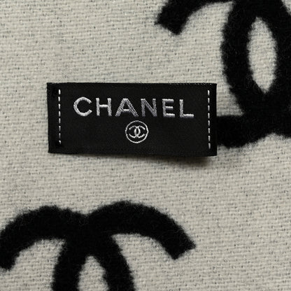 Chanel Wool Cashmere CC Scarf Black White 4 of 4