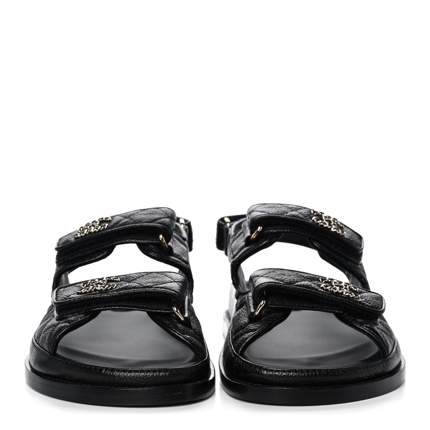 Chanel Grained Calfskin Velcro Dad Sandals 36.5 Black 2 of 9