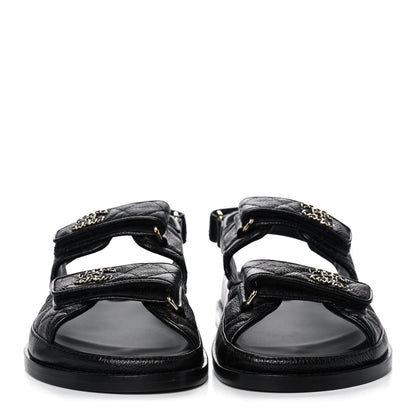 Chanel Grained Calfskin Velcro Dad Sandals 36.5 Black 2 of 9
