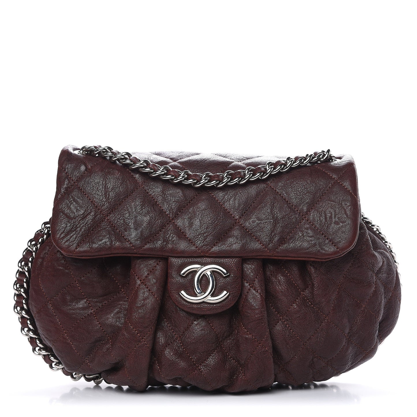 Washed Lambskin Quilted Medium Chain Around Messenger Dark Brown