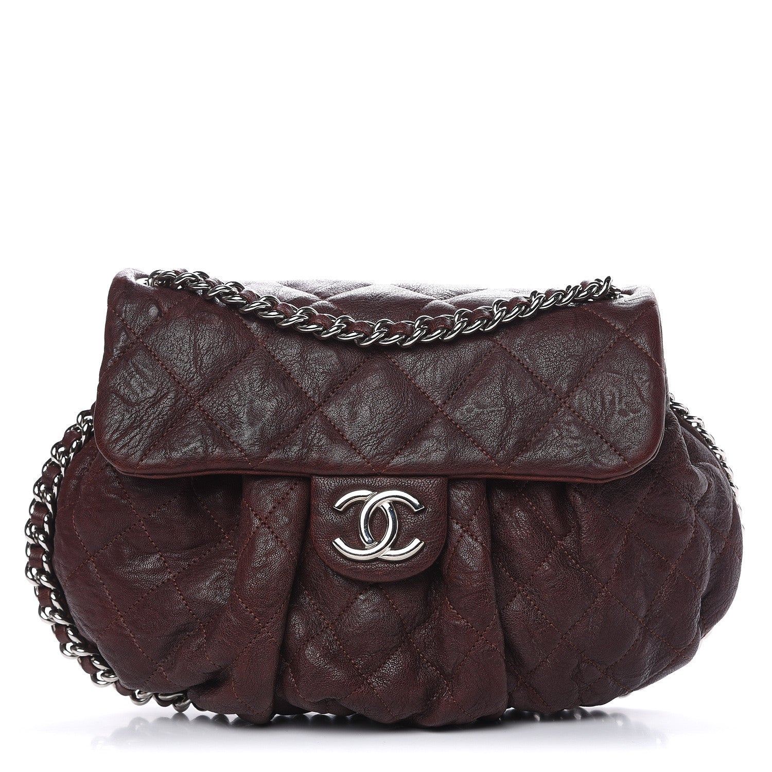 Chanel Washed Lambskin Quilted Medium Chain Around Messenger Dark Brown 1 of 12