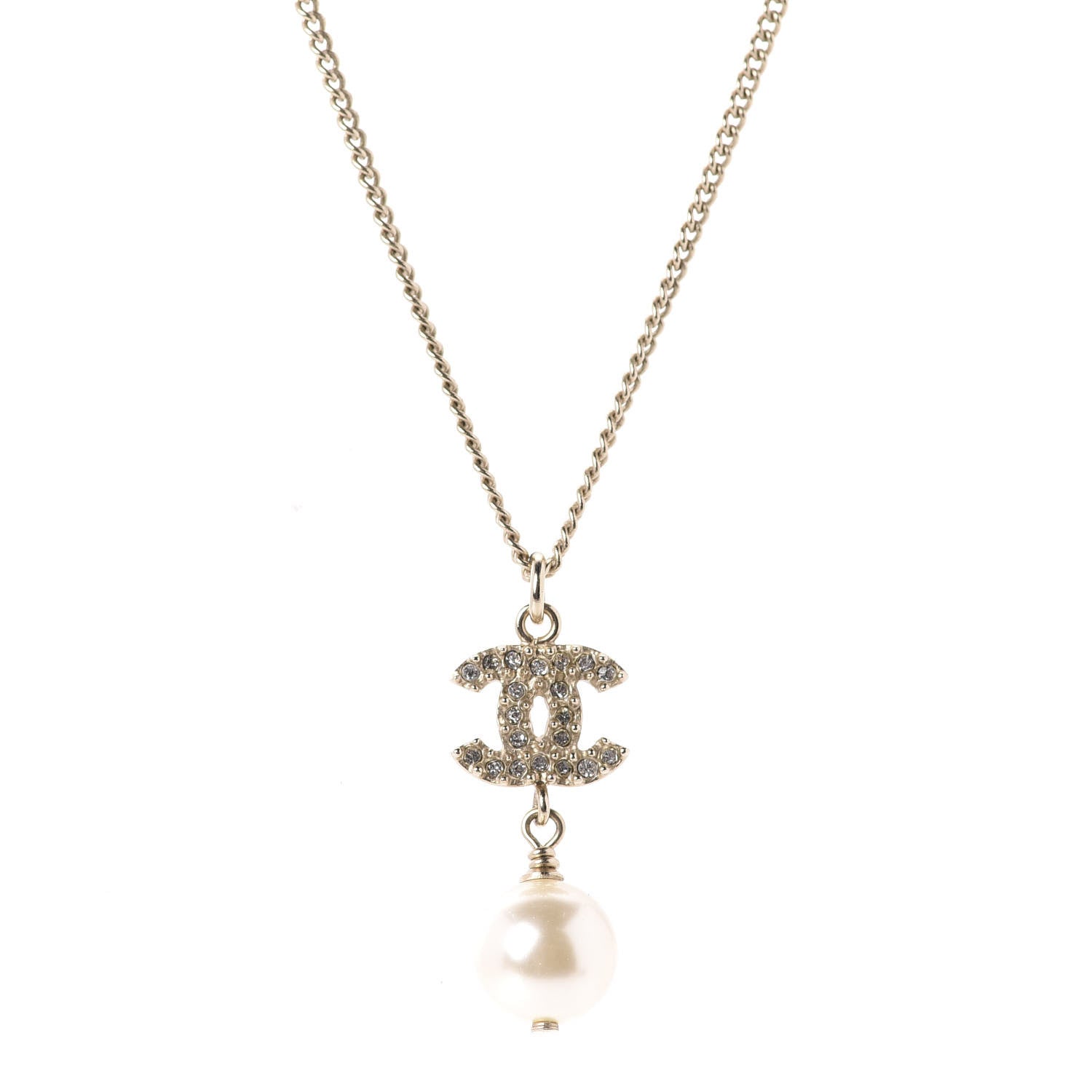 Chanel Crystal Pearl CC Drop Necklace Gold 3 of 5