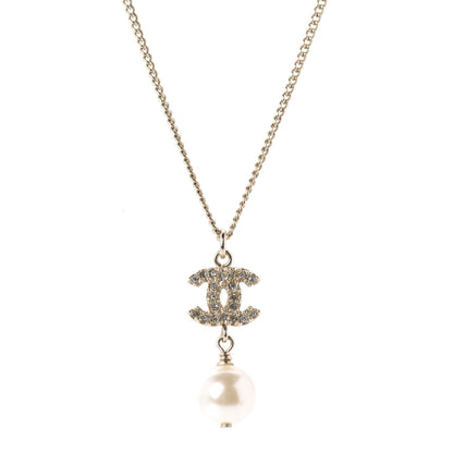 Chanel Crystal Pearl CC Drop Necklace Gold 3 of 5