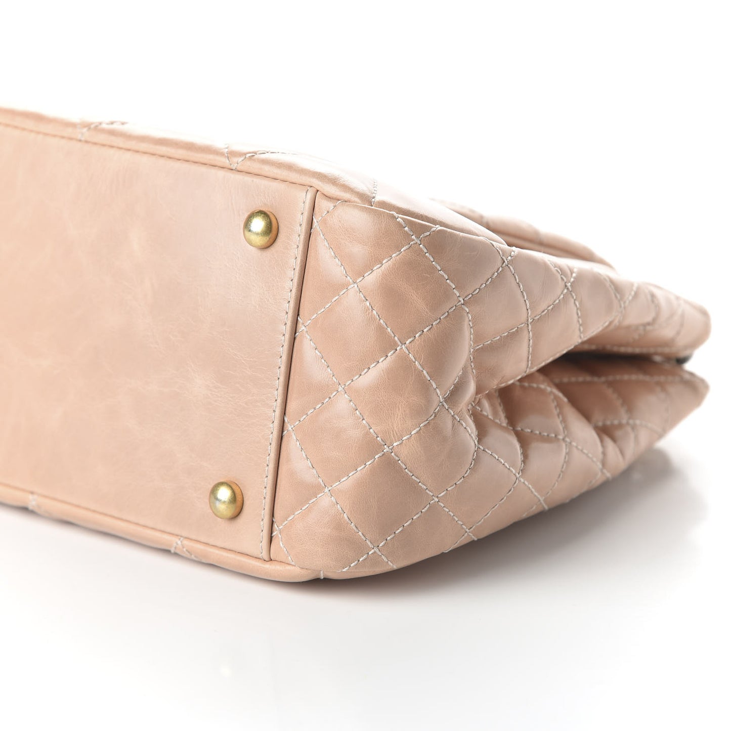 Aged Glazed Calfskin Quilted Small Daily Walk Flap Beige