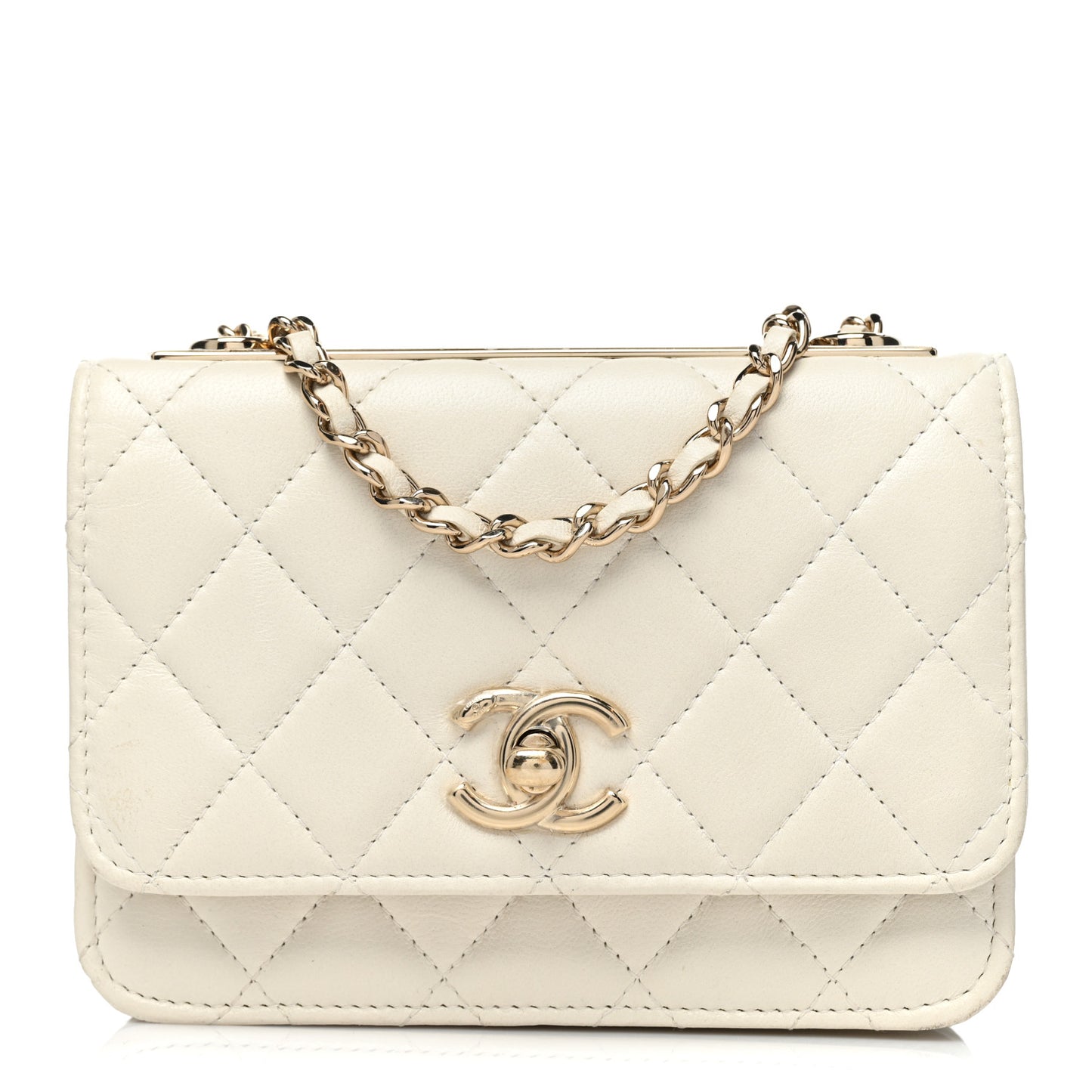 Lambskin Quilted Mini Trendy CC Wallet On Chain WOC White