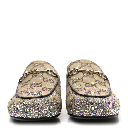 Gucci Crystal Canvas GG Monogram Nappa Womens Princetown Slippers 38 Beige Ebony New Acero 3 of 11