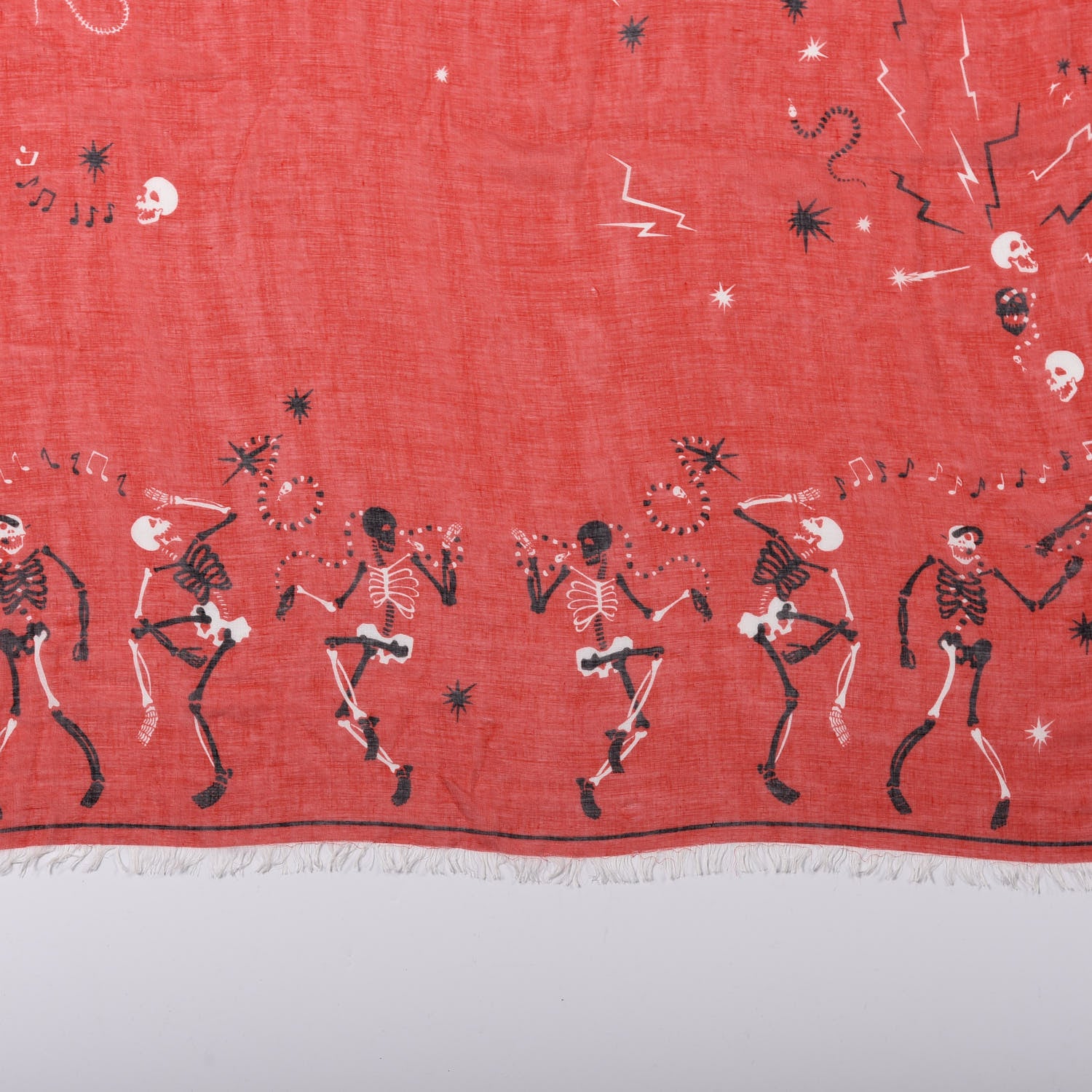 Alexander McQueen Silk Modal Funny Bones Dance Scarf Red Black 3 of 5