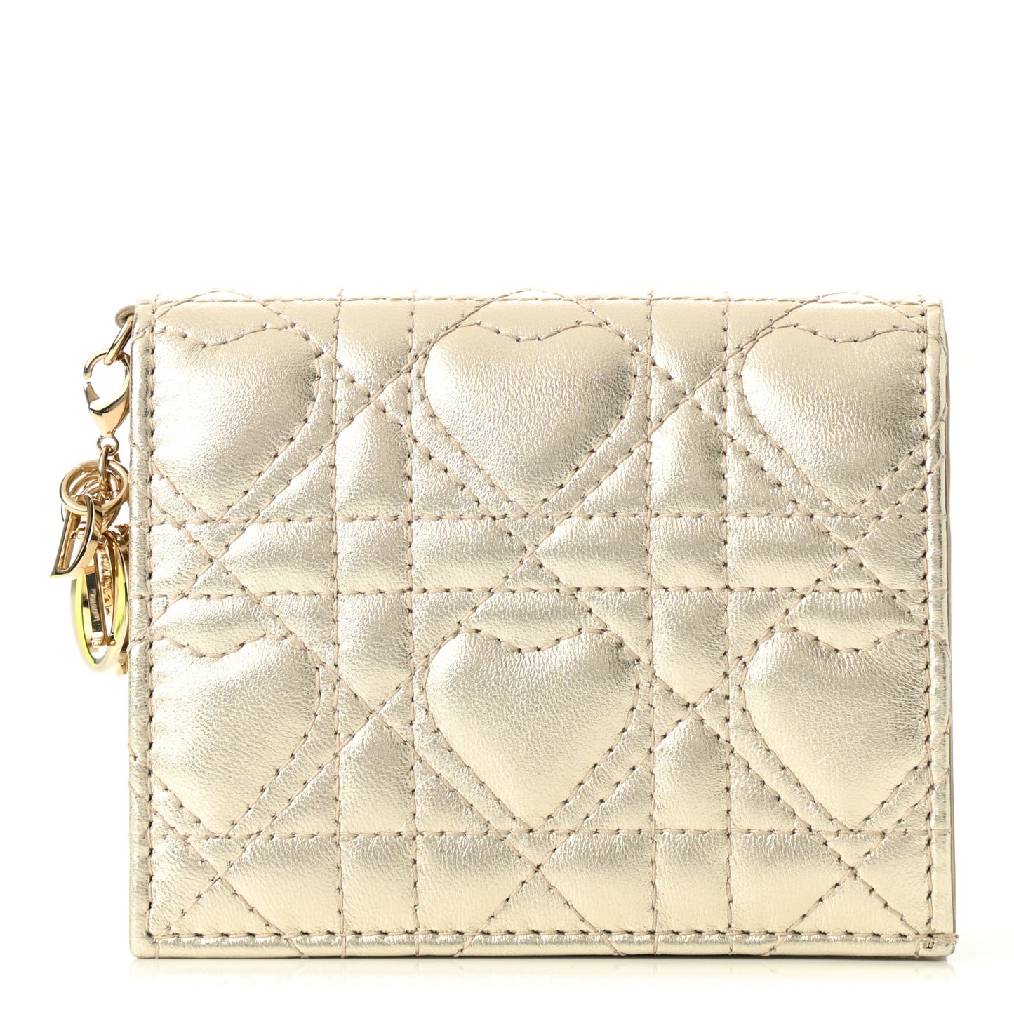 Metallic Lambskin Cannage DiorAmour Lady Dior Card Holder Gold