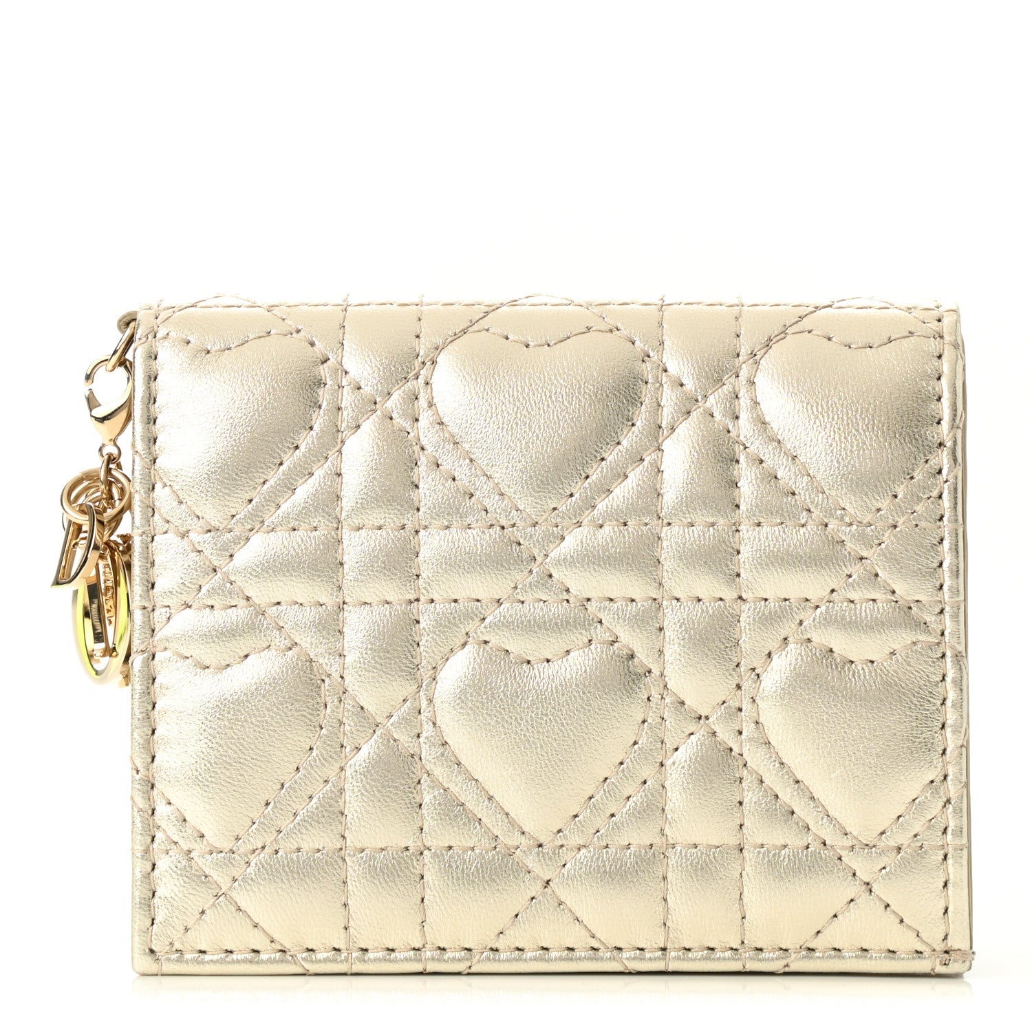 Christian Dior Metallic Lambskin Cannage DiorAmour Lady Dior Card Holder Gold 1 of 7
