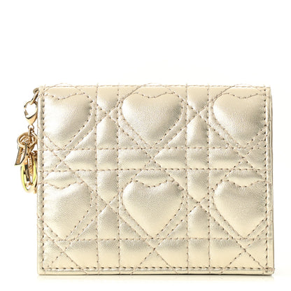 Christian Dior Metallic Lambskin Cannage DiorAmour Lady Dior Card Holder Gold 1 of 7