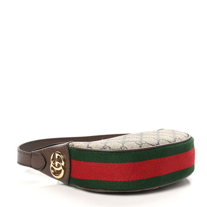 Gucci GG Supreme Monogram Textured Calfskin Web Mini Ophidia Half Moon Hobo Beige Ebony New Acero 3 of 9
