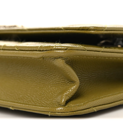 Chanel Caviar Quilted Crystal CC Wallet On Chain WOC Green 11 of 12
