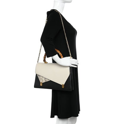 Gucci Calfskin Snakeskin Medium Ottilia Top Handle Bag Black White 2 of 11