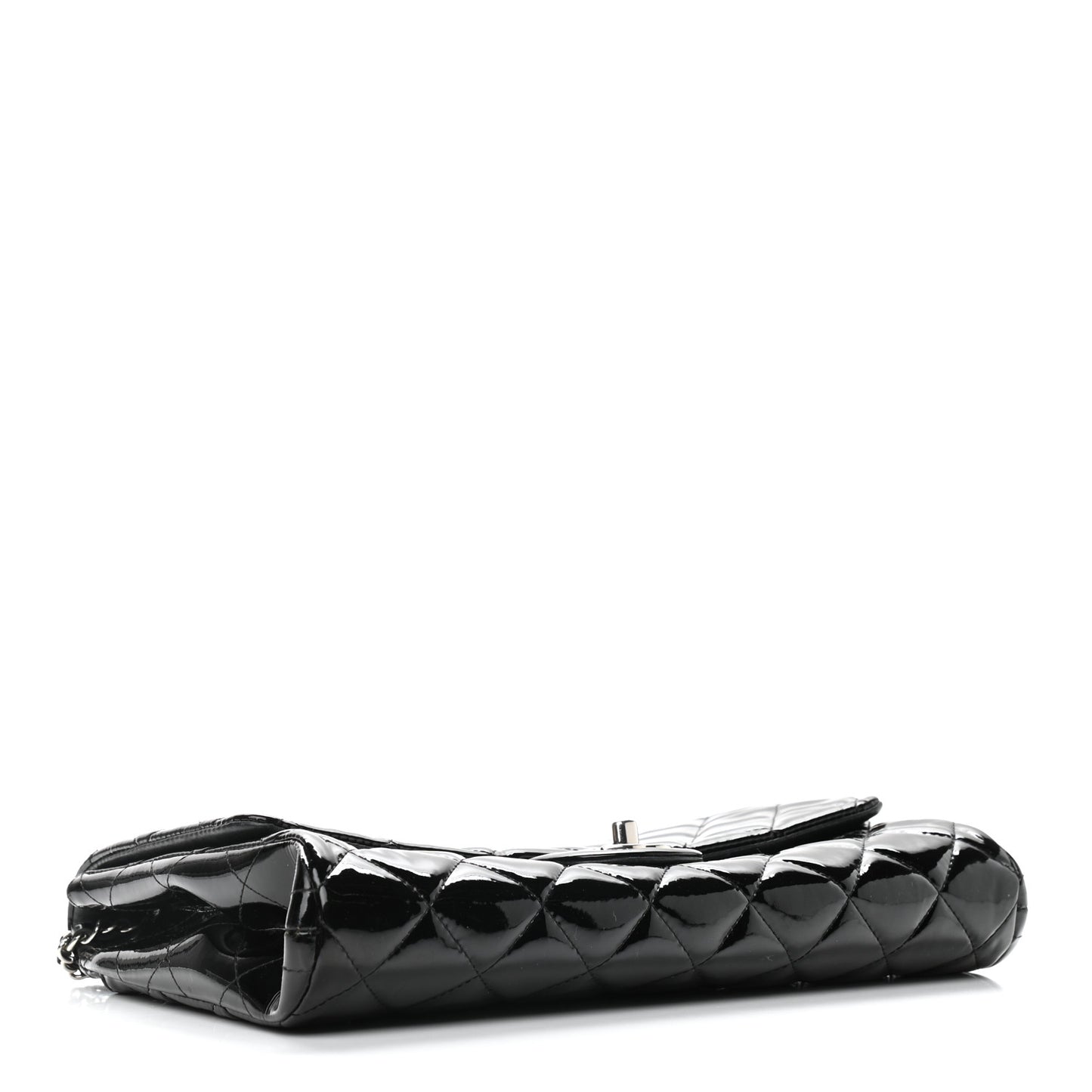 Patent Quilted Clutch with Chain Flap Black