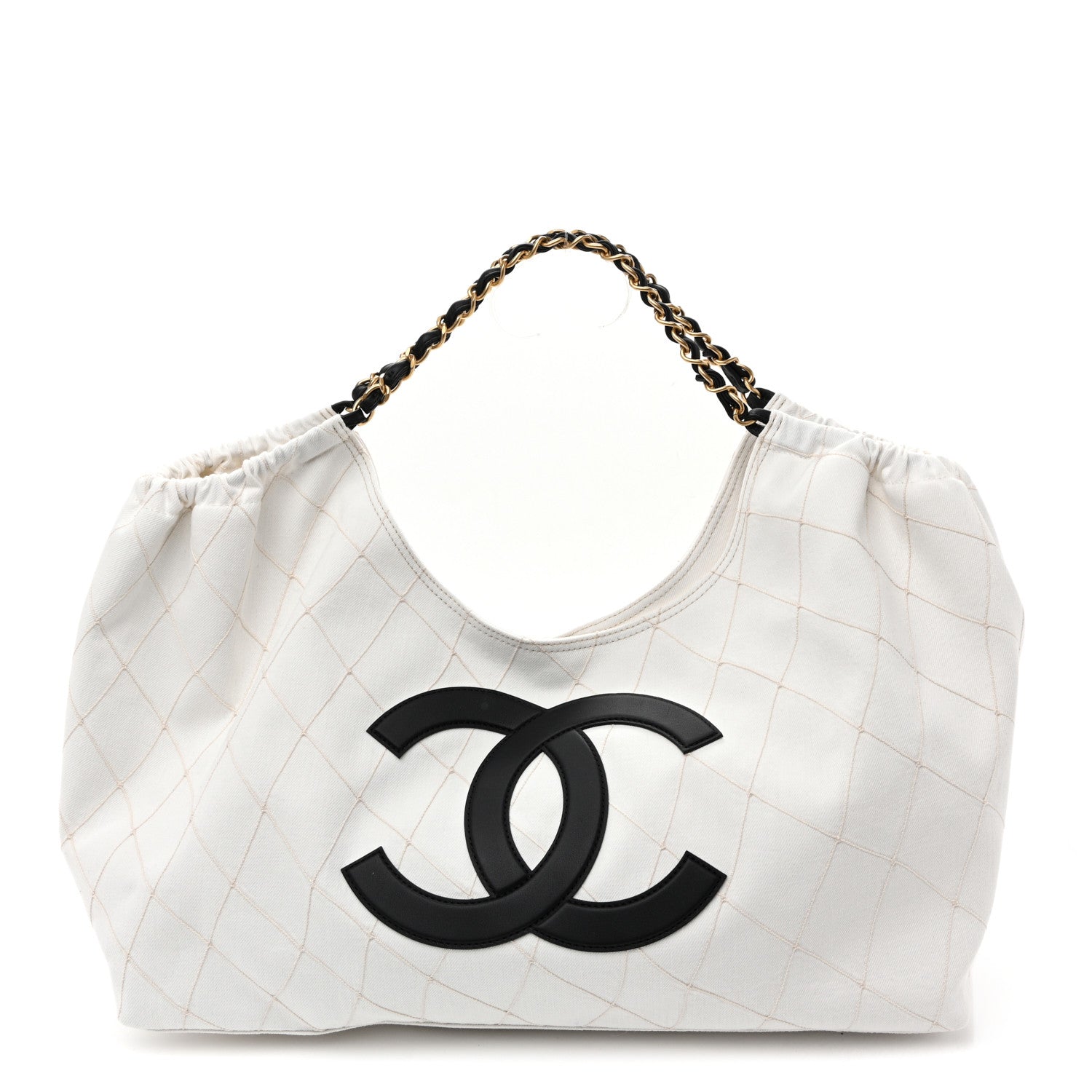 Chanel Denim Calfskin Quilted Coco Beach Small Shopping Tote White Black 1 of 11